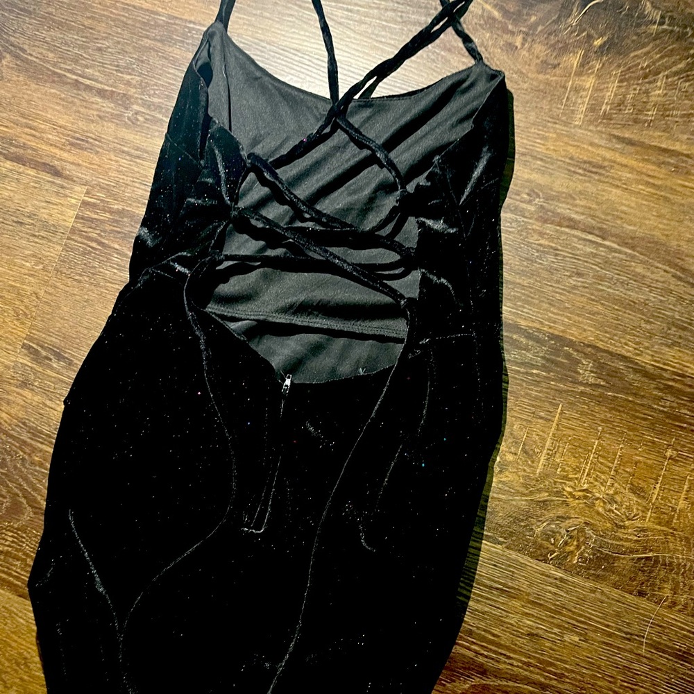 Black velvet sparkly prom dress